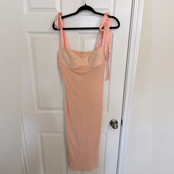 NWOT Free People Intimately, Got Glam Mesh Slip Dress, Large in Pink Salt - Picture 4 of 9